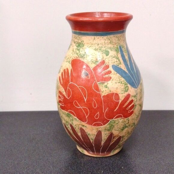 Vintage Costa Rican Hand Made & Painted Frog Motif Boho Vase Signed by Artist - Picture 3 of 9